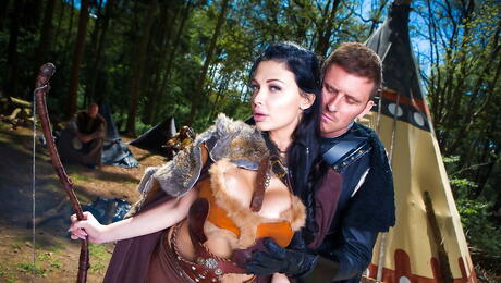 Amazing hungarian dark hair Aletta Ocean work on huge cock and takes a hot cum shot outdoor