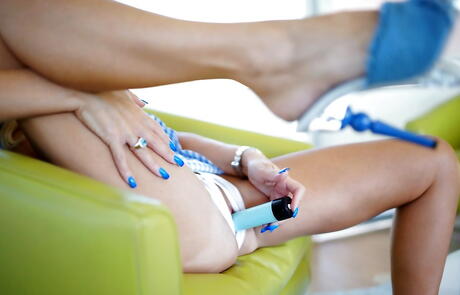 Curious american blond wife Sandra Otterson in uniform outfit exposing big tits and toying 