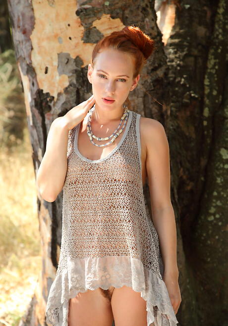 Stunning redhead young Sally A in hot softcore shooting outdoor